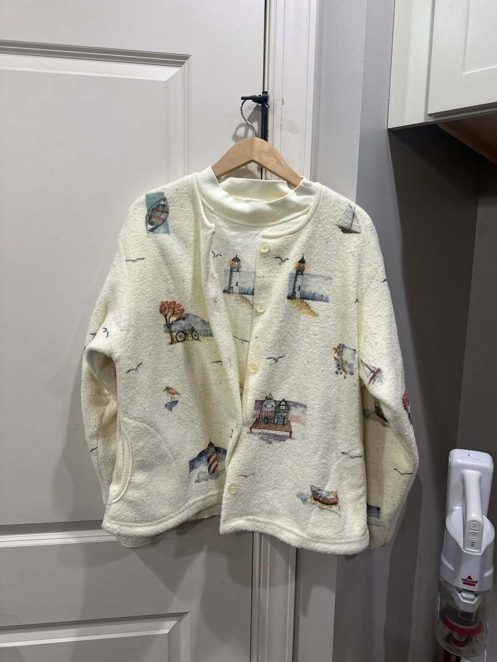 Vtg Artisans Nautical Lighthouse Fleece Cardigan Size L and T-Shirt XL Set